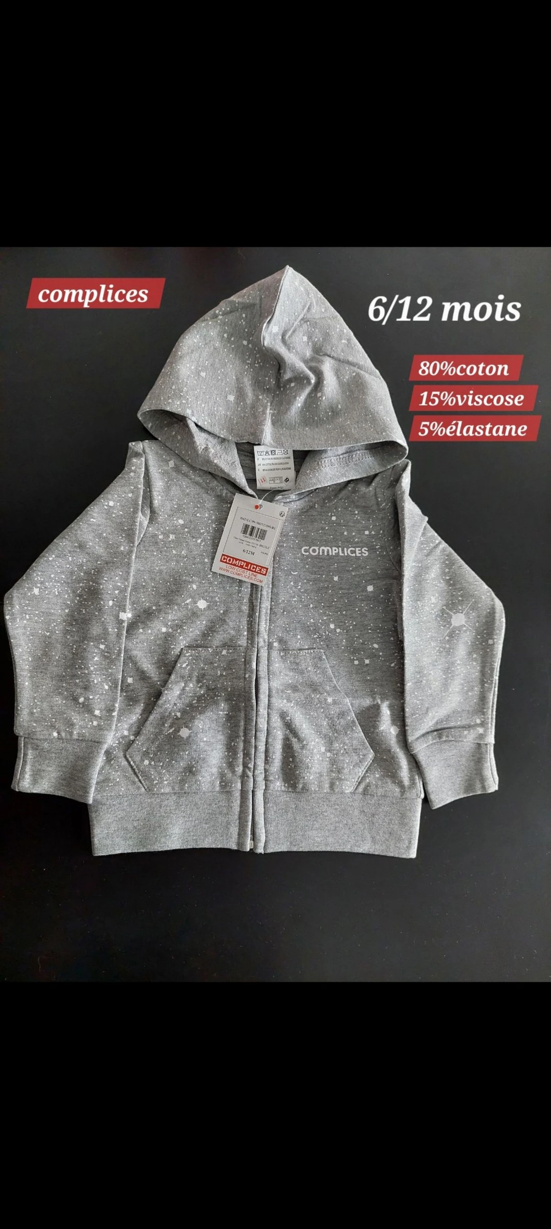 Veste complices gris clair fille 6/12 mois 